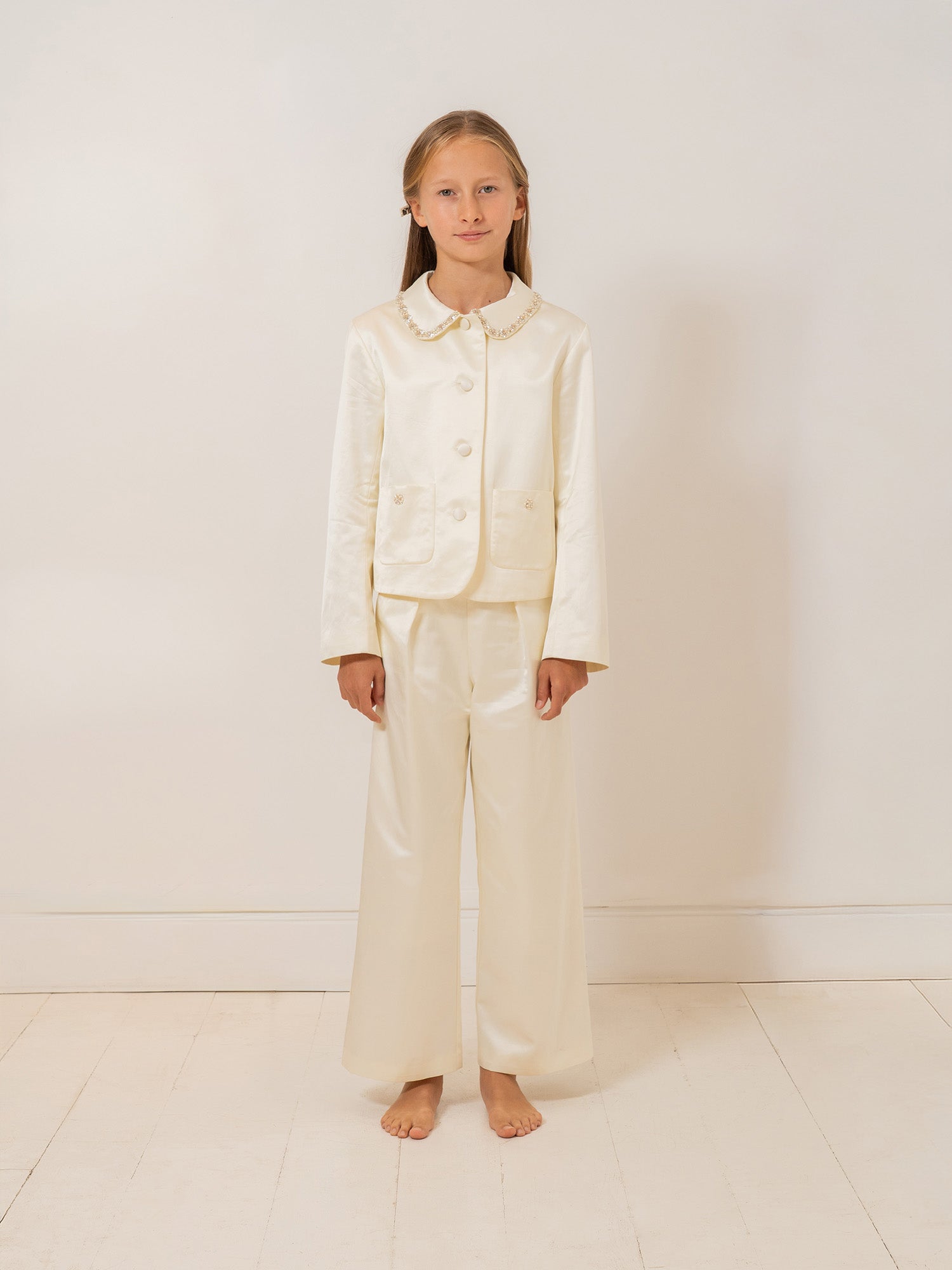veste ornée de strass et de perles brodés main en coton biologique et viscose