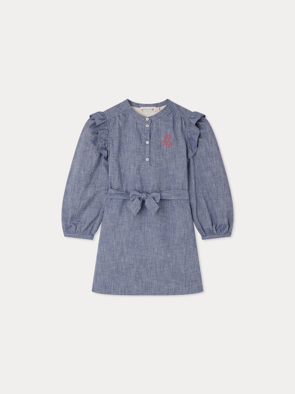 robe en chambray brodée de cerises sur la poitrine