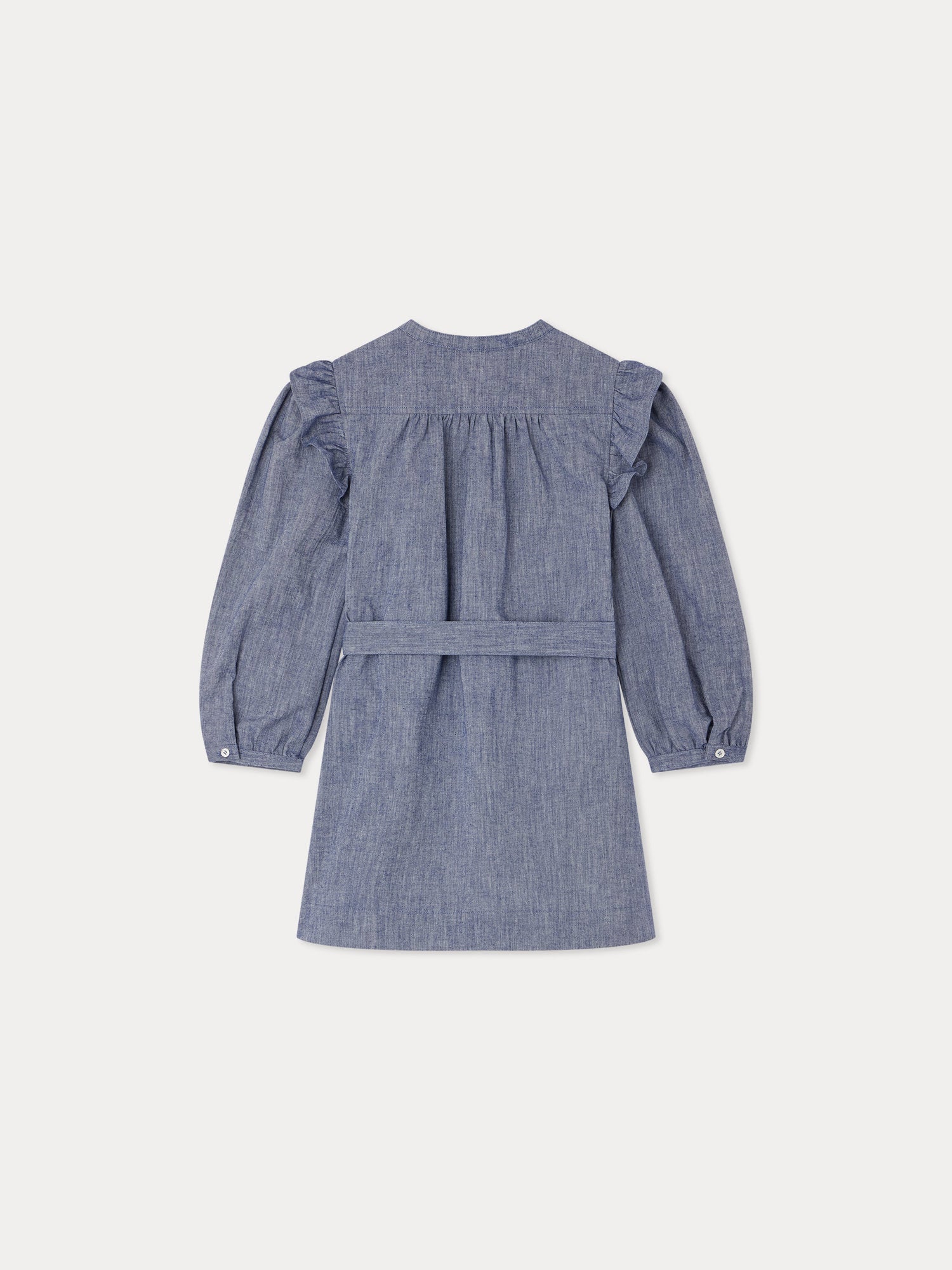 robe en chambray brodée de cerises sur la poitrine
