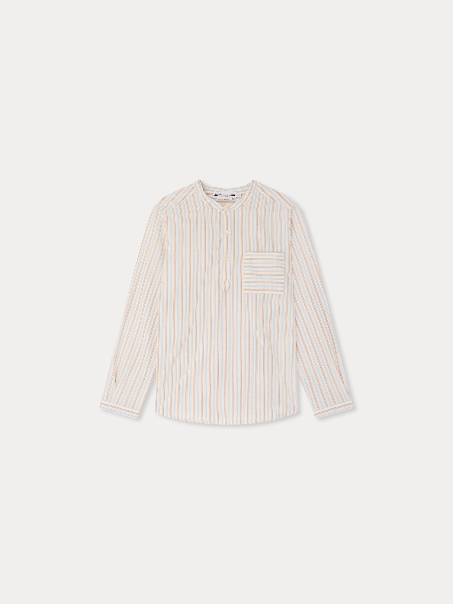 Chemise rayée à col mao en coton biologique