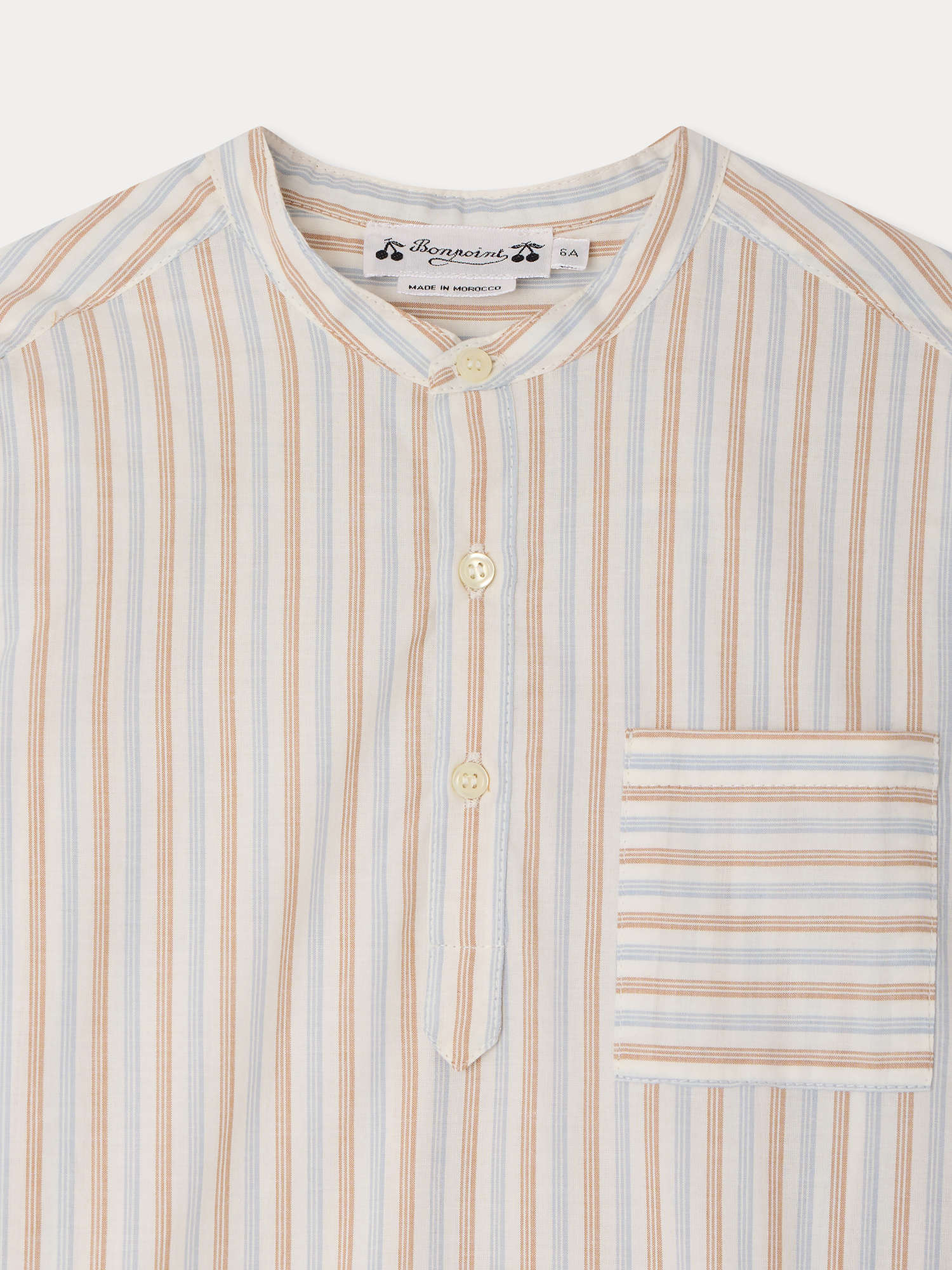 Chemise rayée à col mao en coton biologique