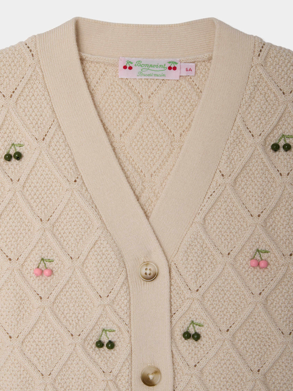 Cardigan col V avec broderie cerises