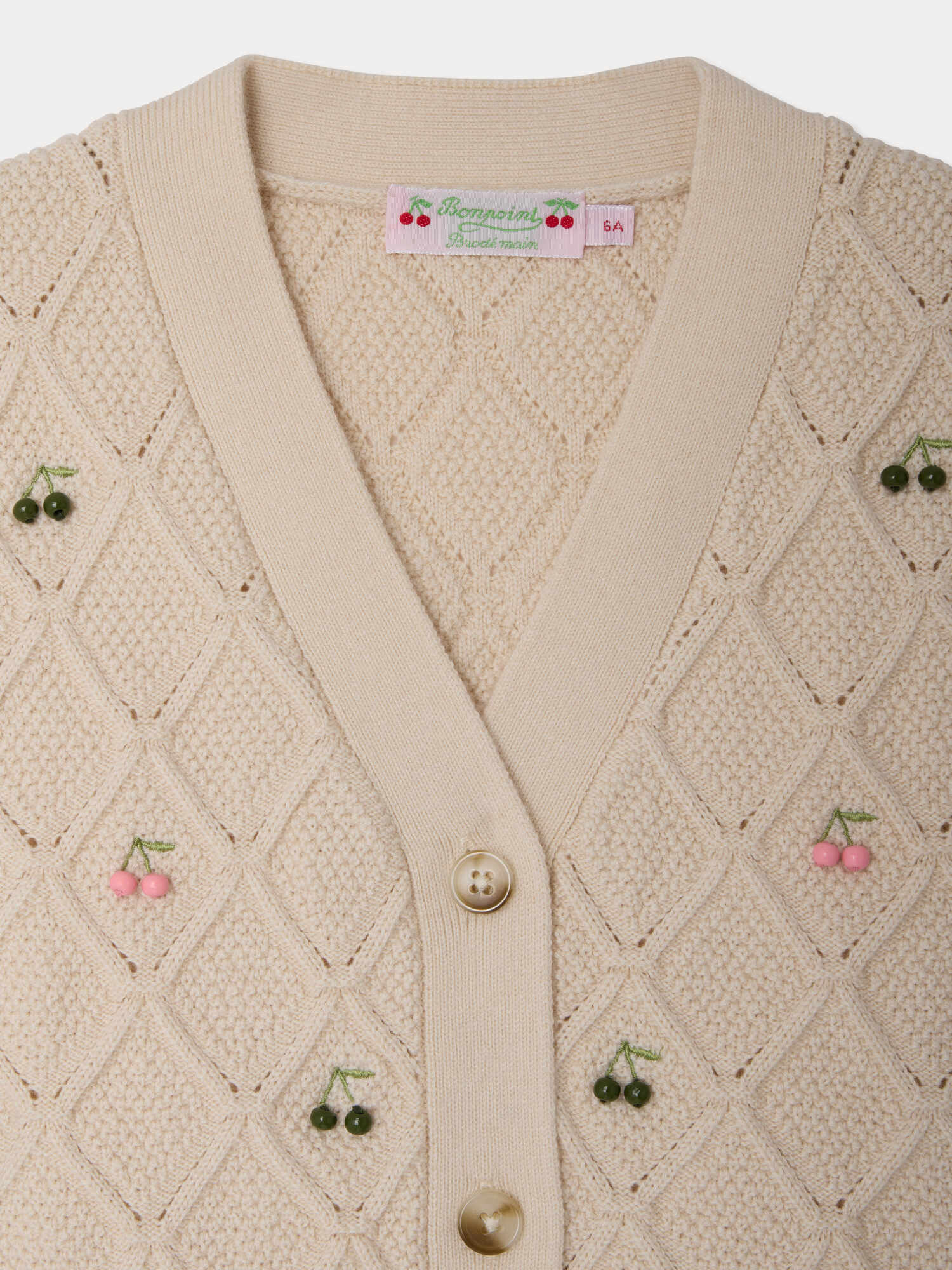 Cardigan col V avec broderie cerises