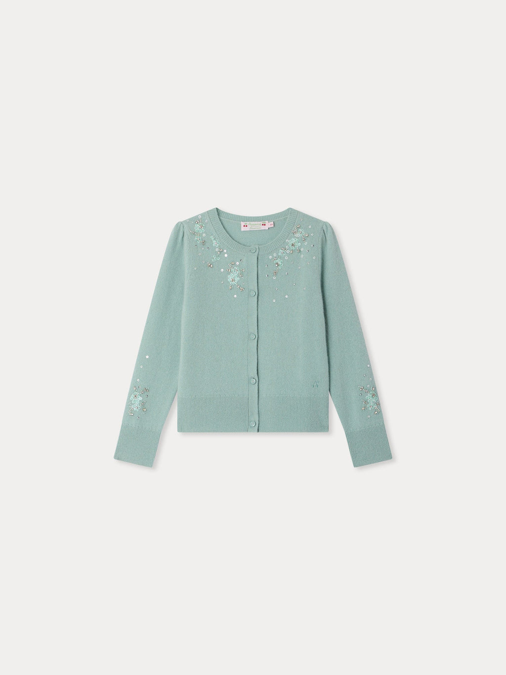 cardigan en cachemire à col rond et fleurs brodées à la main de perles