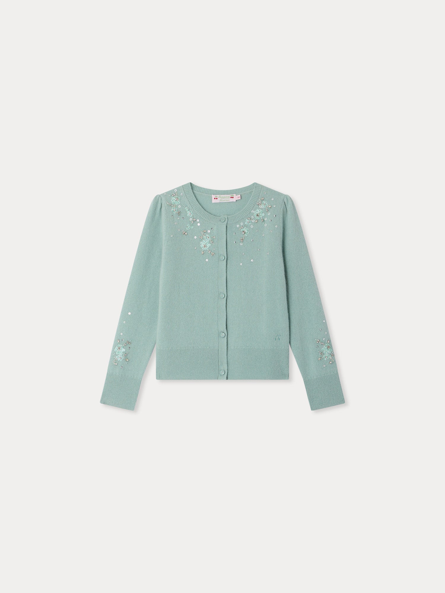 cardigan en cachemire à col rond et fleurs brodées à la main de perles