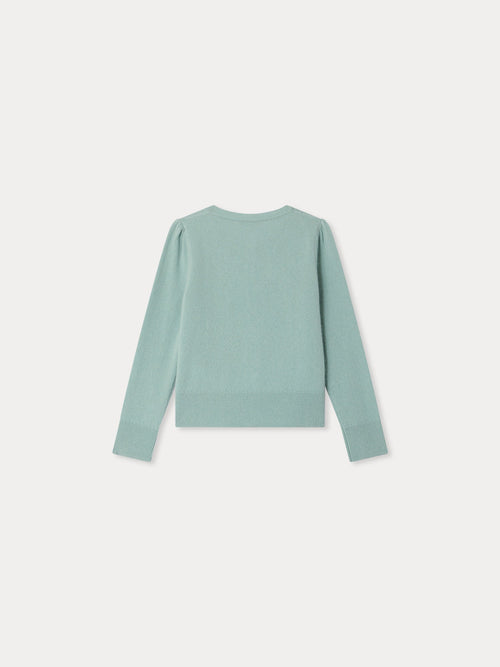 cardigan en cachemire à col rond et fleurs brodées à la main de perles