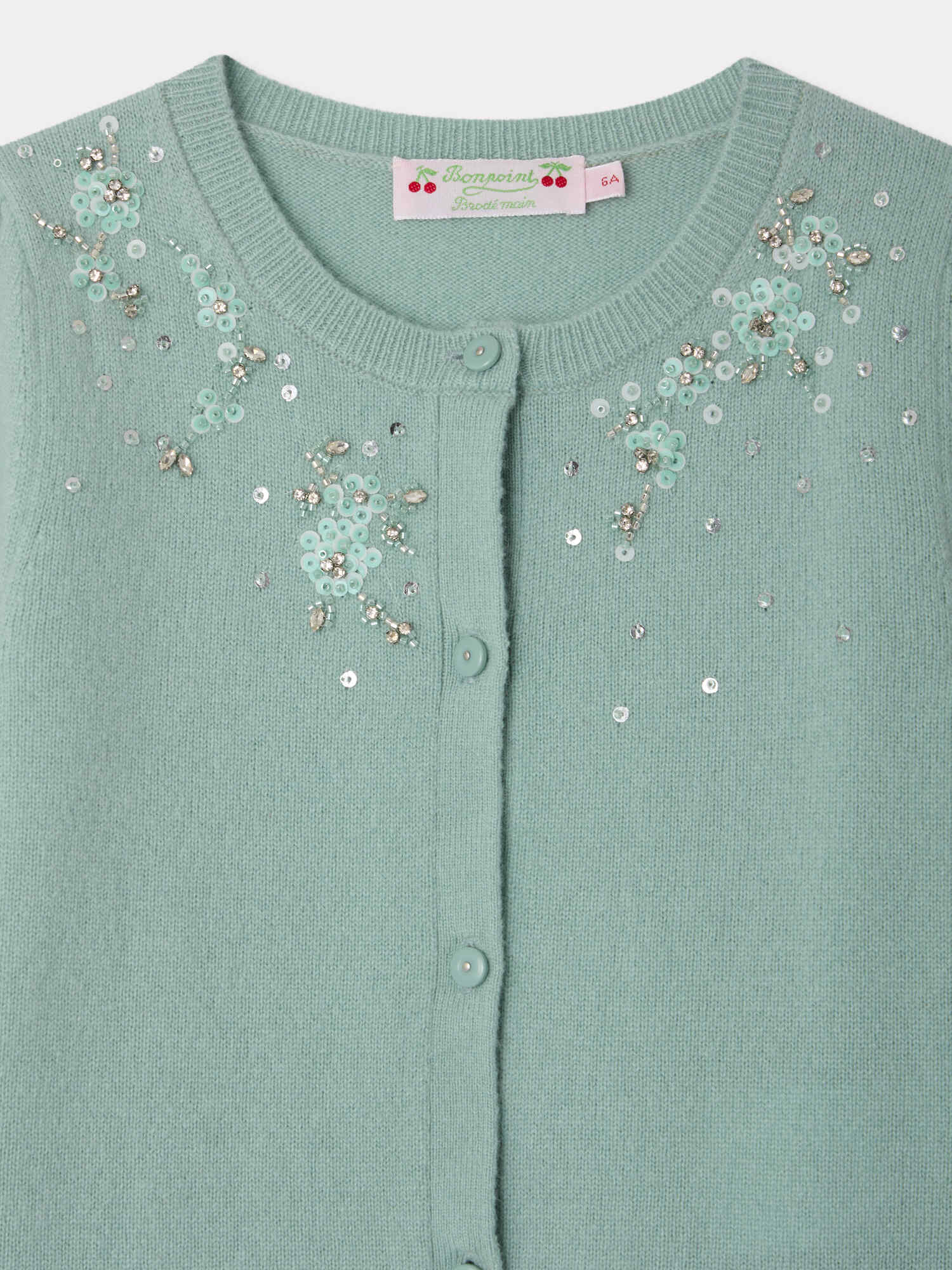 cardigan en cachemire à col rond et fleurs brodées à la main de perles