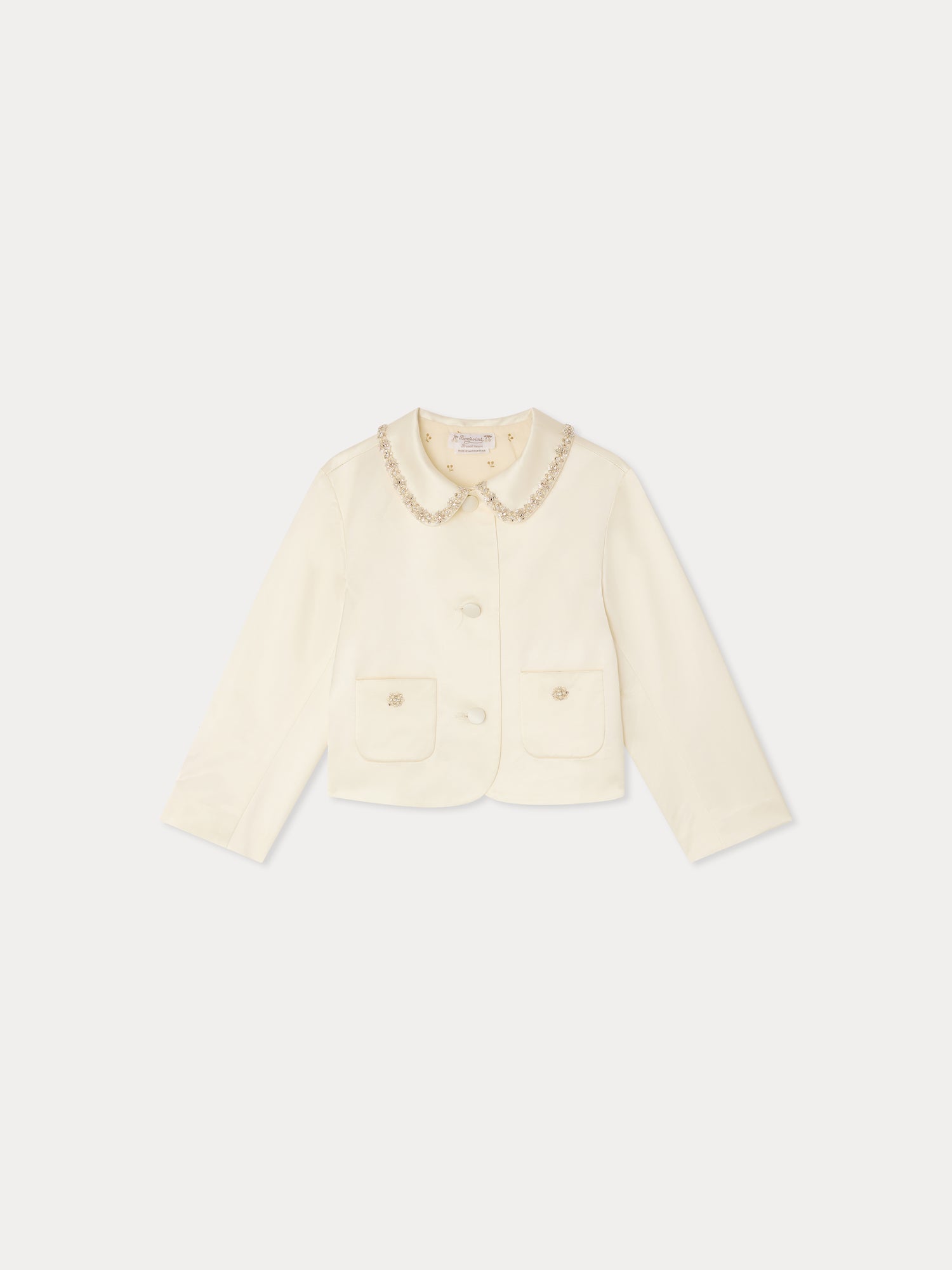 veste ornée de strass et de perles brodés main en coton biologique et viscose