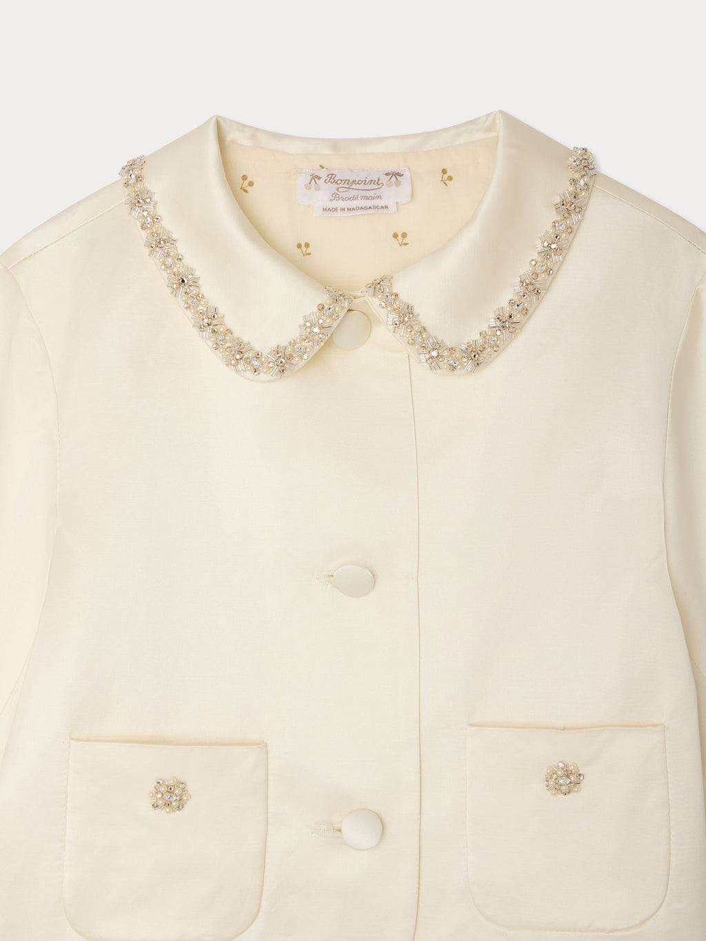 veste ornée de strass et de perles brodés main en coton biologique et viscose