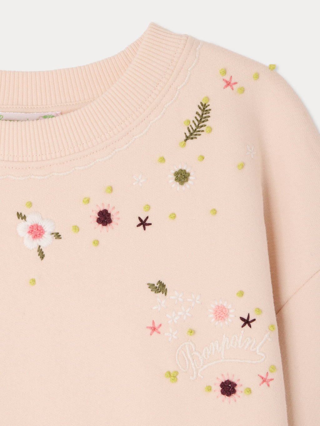 sweat-shirt en coton bio avec broderies florales à la main