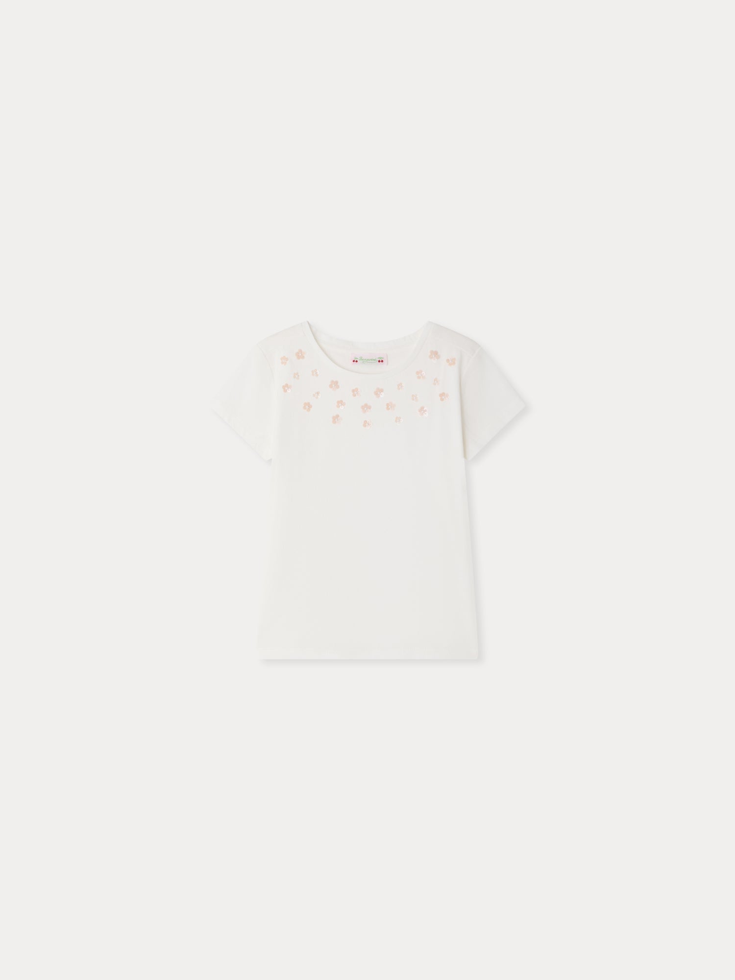 T-shirt en coton biologique avec fleurs brodées à la main