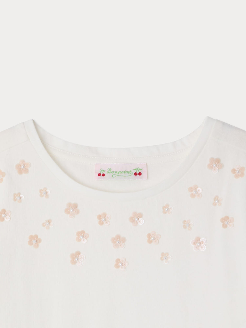 T-shirt en coton biologique avec fleurs brodées à la main