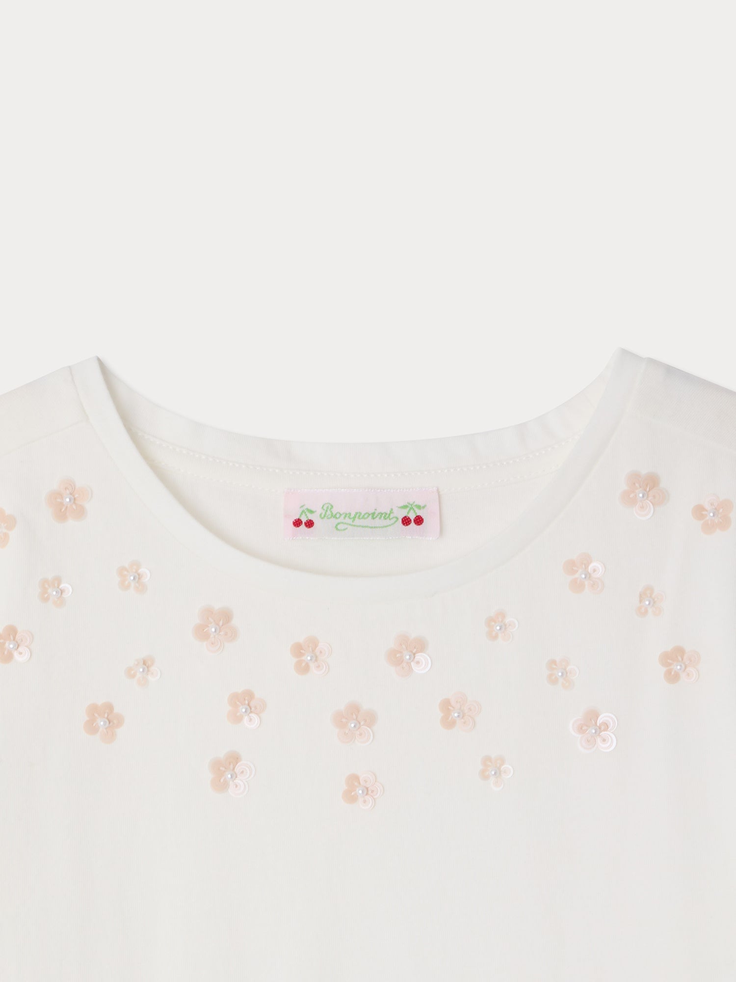 T-shirt en coton biologique avec fleurs brodées à la main